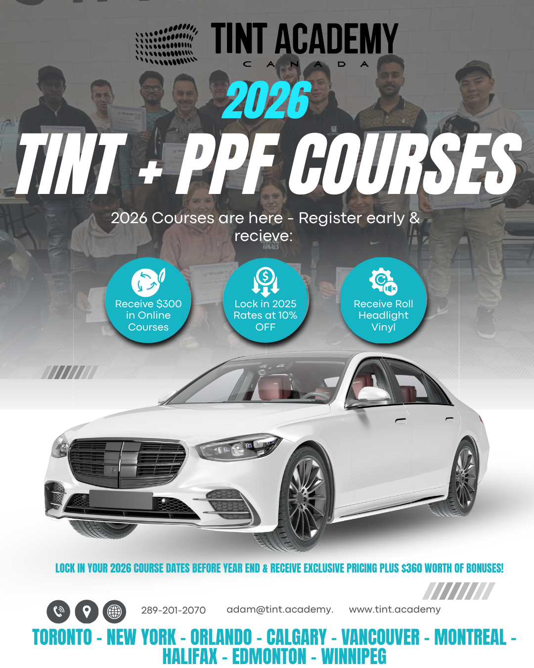 Secure Your Spot in the 2026 Tint & PPF Courses β Get $350 in Online Training, 10% Off, 2025 Pricing & a Free Roll of Headlight Vinyl