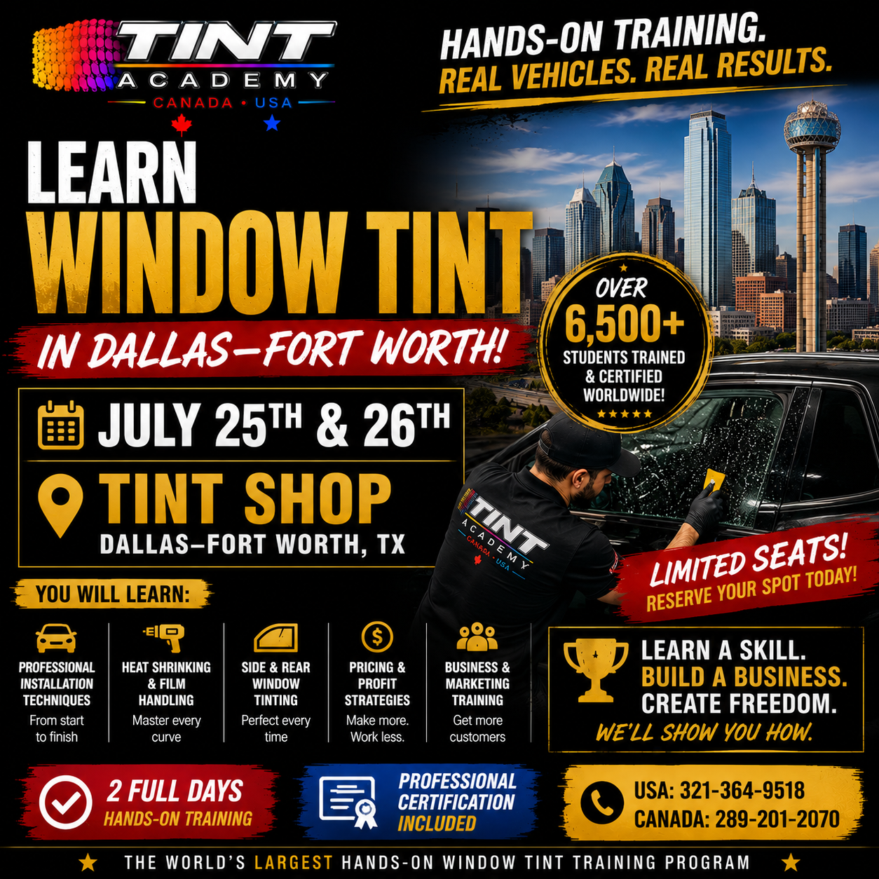 Dallas–Fort Worth: Learn Window Tint July 25–26 & Build a Skill That Pays
