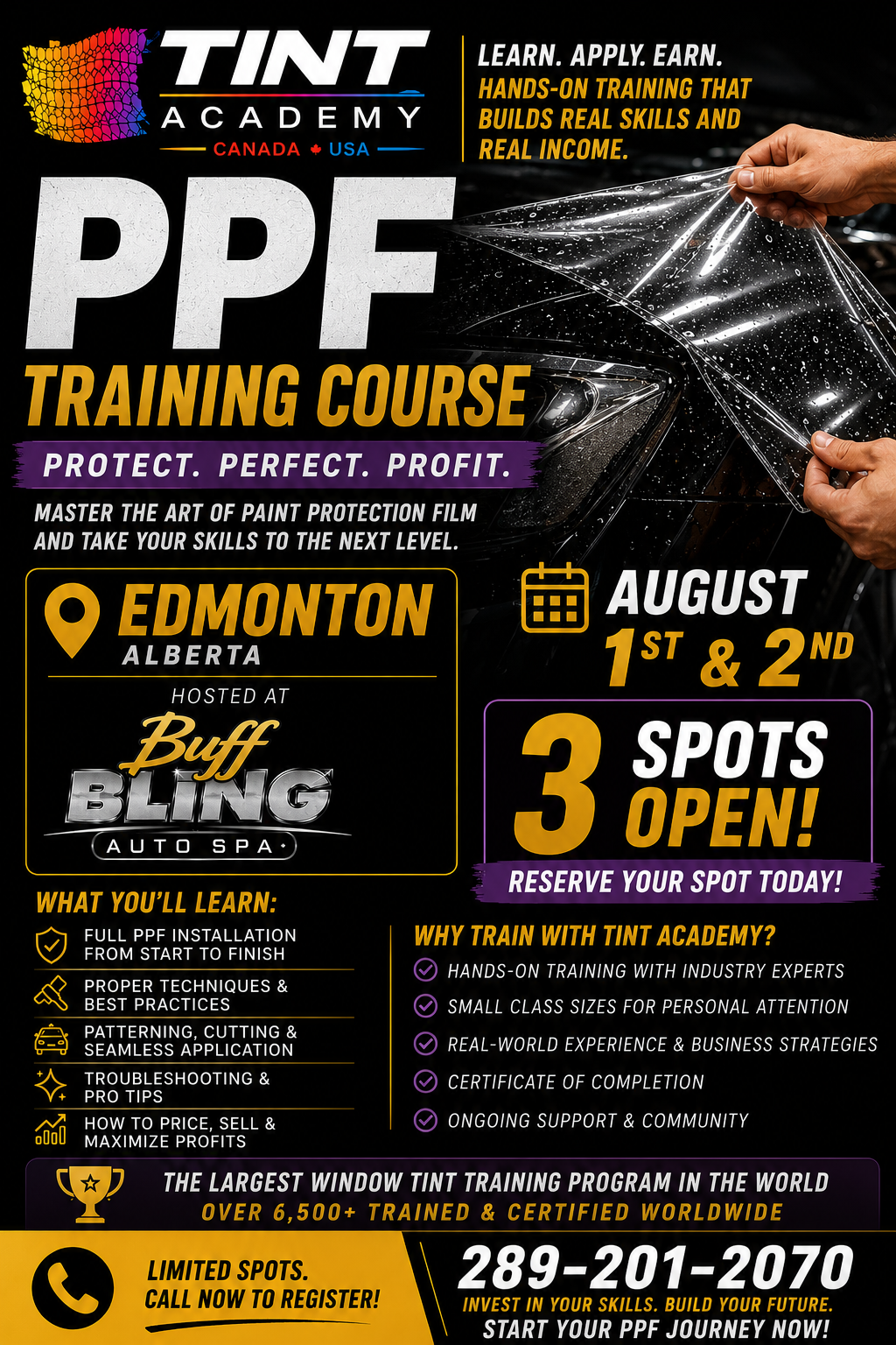 Learn Paint Protection Film (PPF) in Edmonton with Tint Academy & Buff Bling Auto Spa