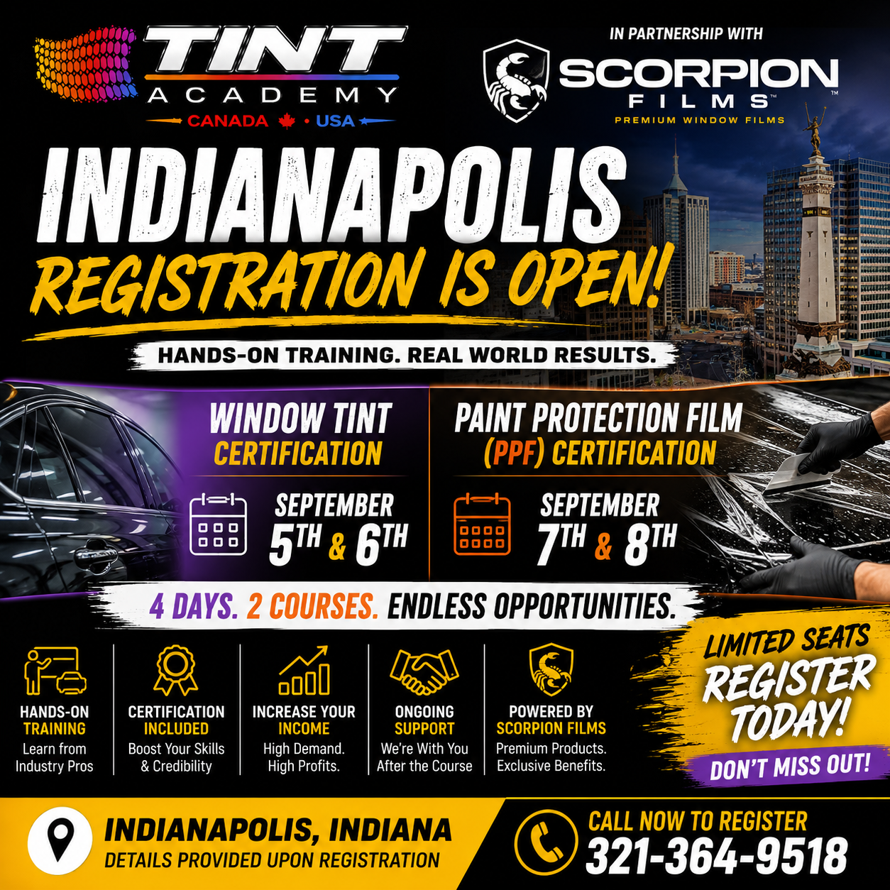 Indianapolis Registration Is NOW OPEN – Window Tint & PPF Training This September