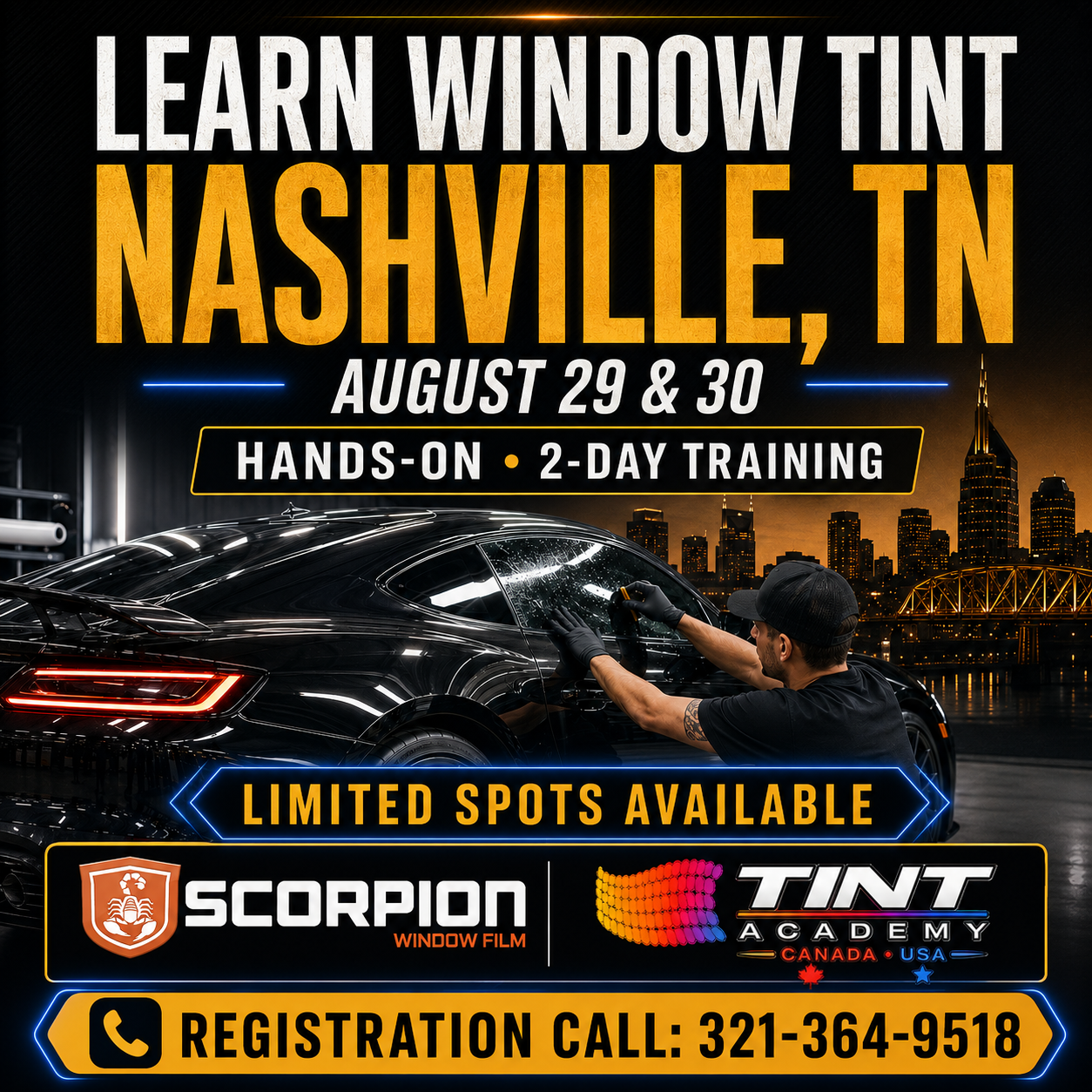 Tennessee's demand for window tinting is growing, and our Nashville class is filling up fast.