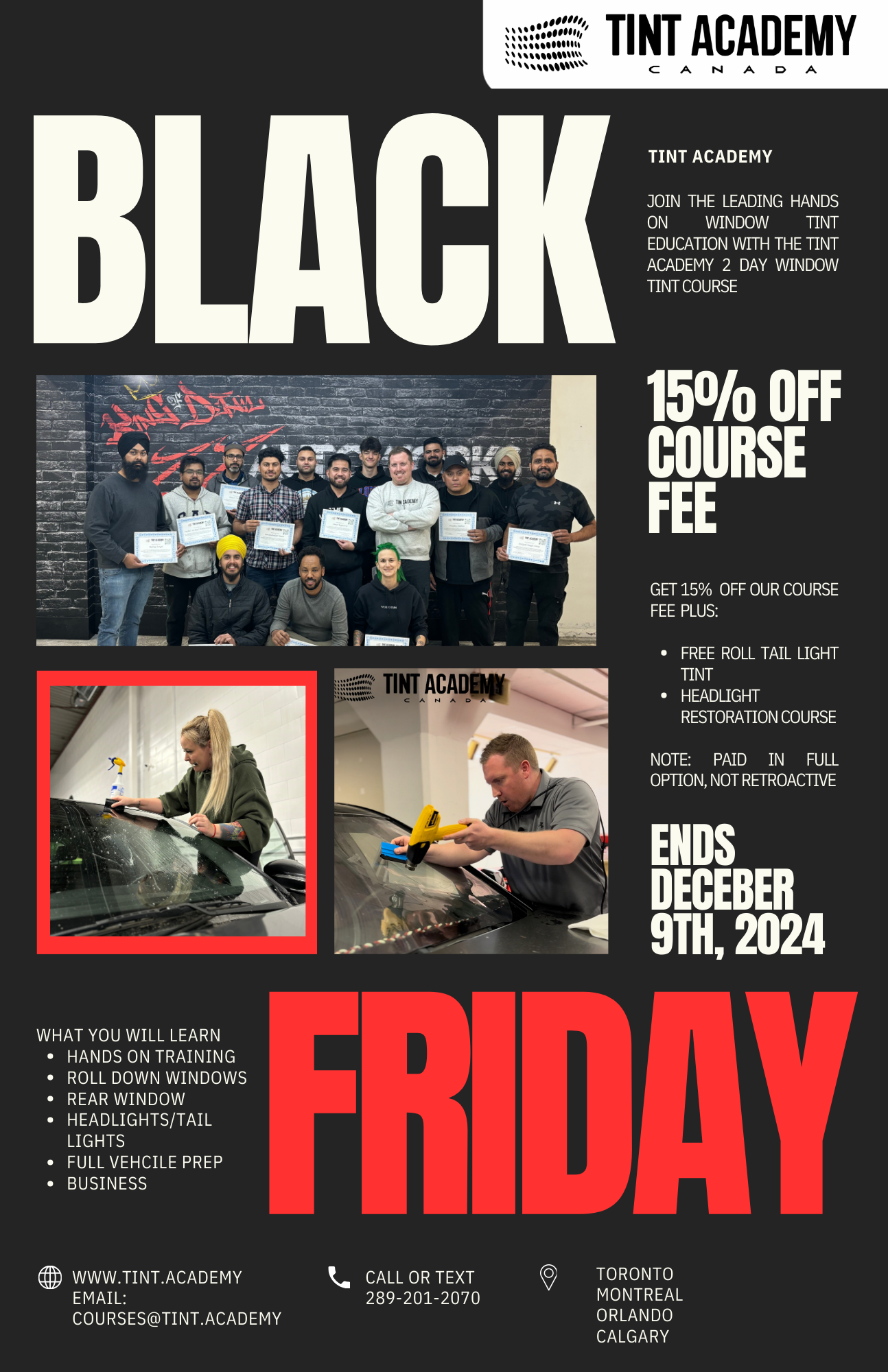 The Tint Academy Announces Exclusive 15% Off Black Friday Sale for Window Tinting Certification Course in Orlando