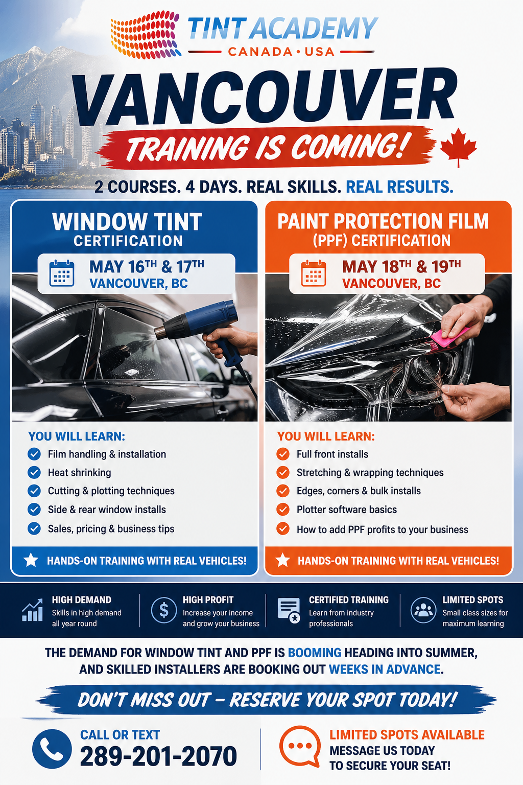 Vancouver Training Is Coming 🇨🇦 Learn Window Tint & PPF This May