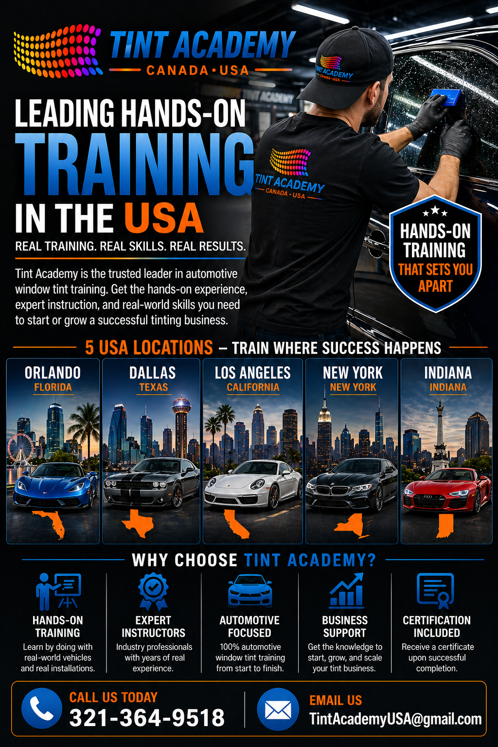 Tint Academy USA: Leading Hands-On Automotive Window Tint Training Across Orlando, Dallas, Los Angeles, New York & Indiana