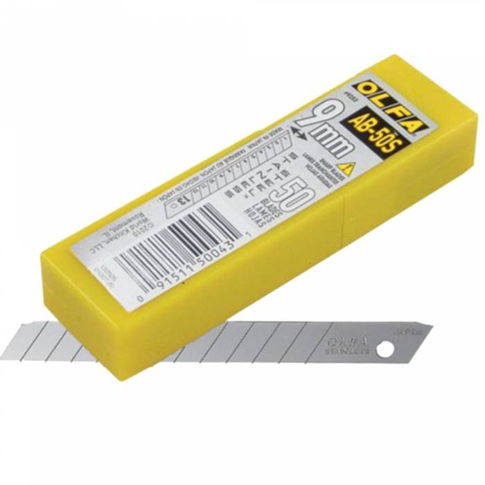 OLFA stainless steel snap blades in a pack of 10, 50, or 100, ideal for precise cutting tools and craft projects.