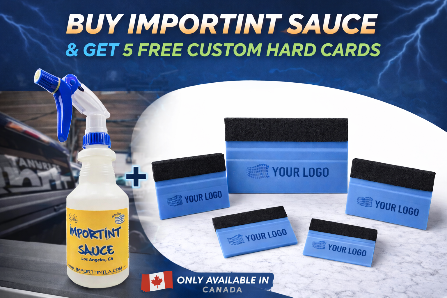 ImporTint Sauce and free custom hard cards from Tint Academy, featuring certification logo on a white background.