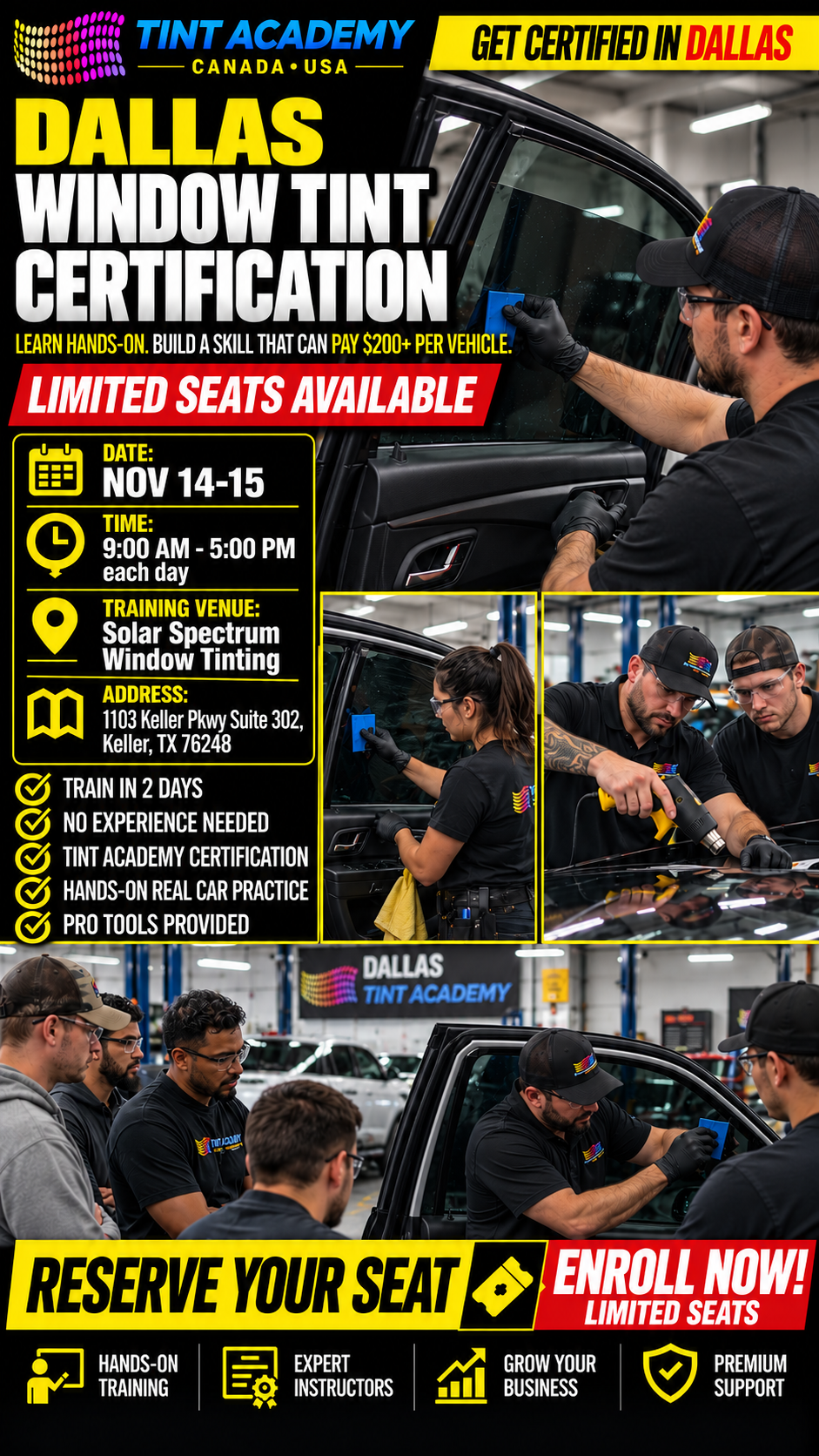 Window Tint Training Course – Dallas–Fort Worth | 2-Day Certification | Tint Academy USA