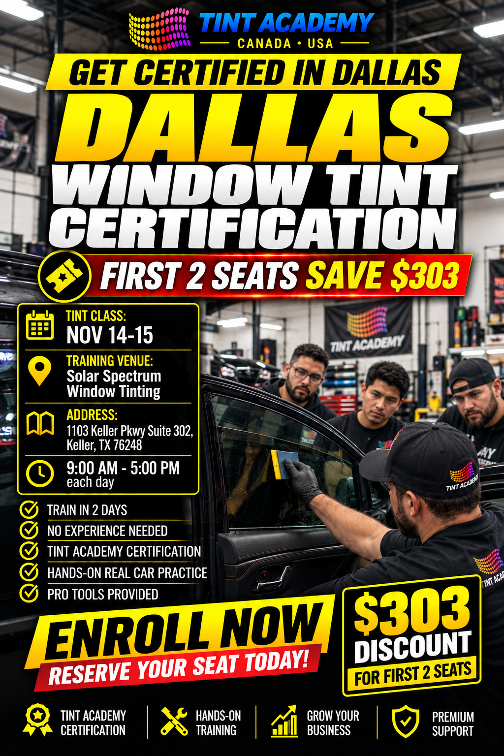 Window Tint Training Course – Dallas–Fort Worth | 2-Day Certification | Tint Academy USA