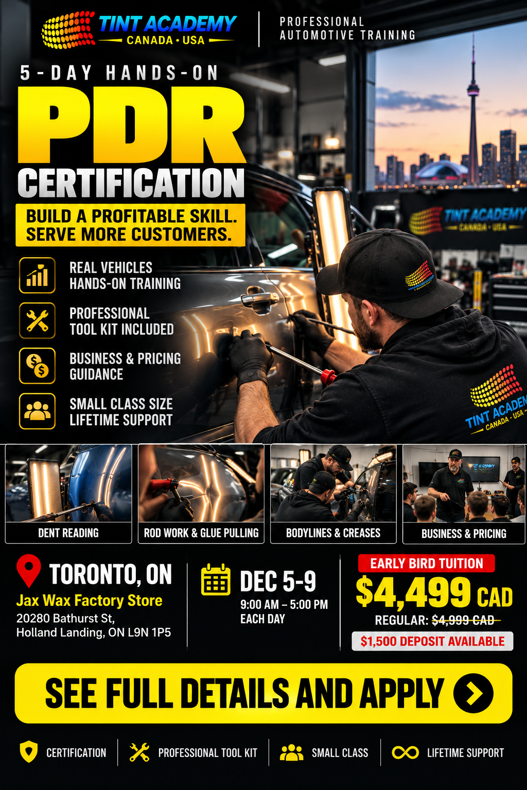 Tint Academy 5-day paintless dent repair training course in Toronto for PDR certification