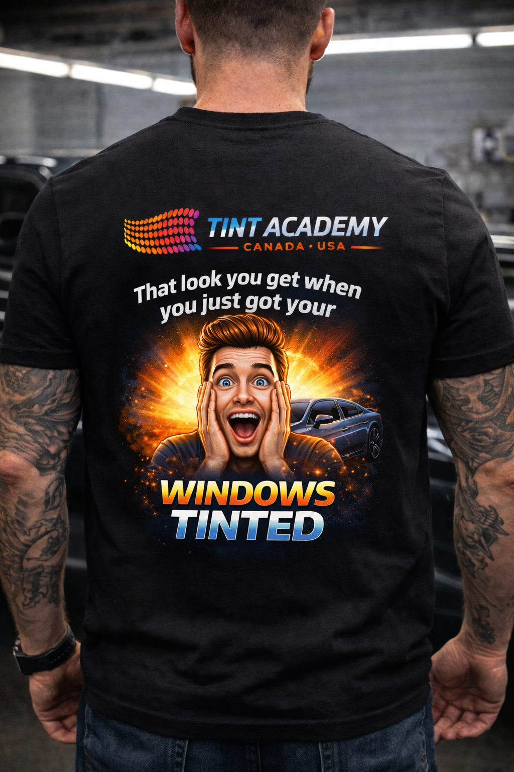 Professional window tint installer clothing featuring Tint Academy branding, designed for certified window tint and PPF professionals.