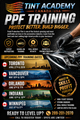 Learn Paint Protection Film installation with Tint Academy PPF course certification and training materials in this training image.