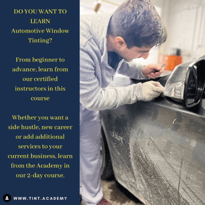 Screenshot of New York Long Island window tinting and PPF certification course by Tint Academy USA, showing course details and branding.