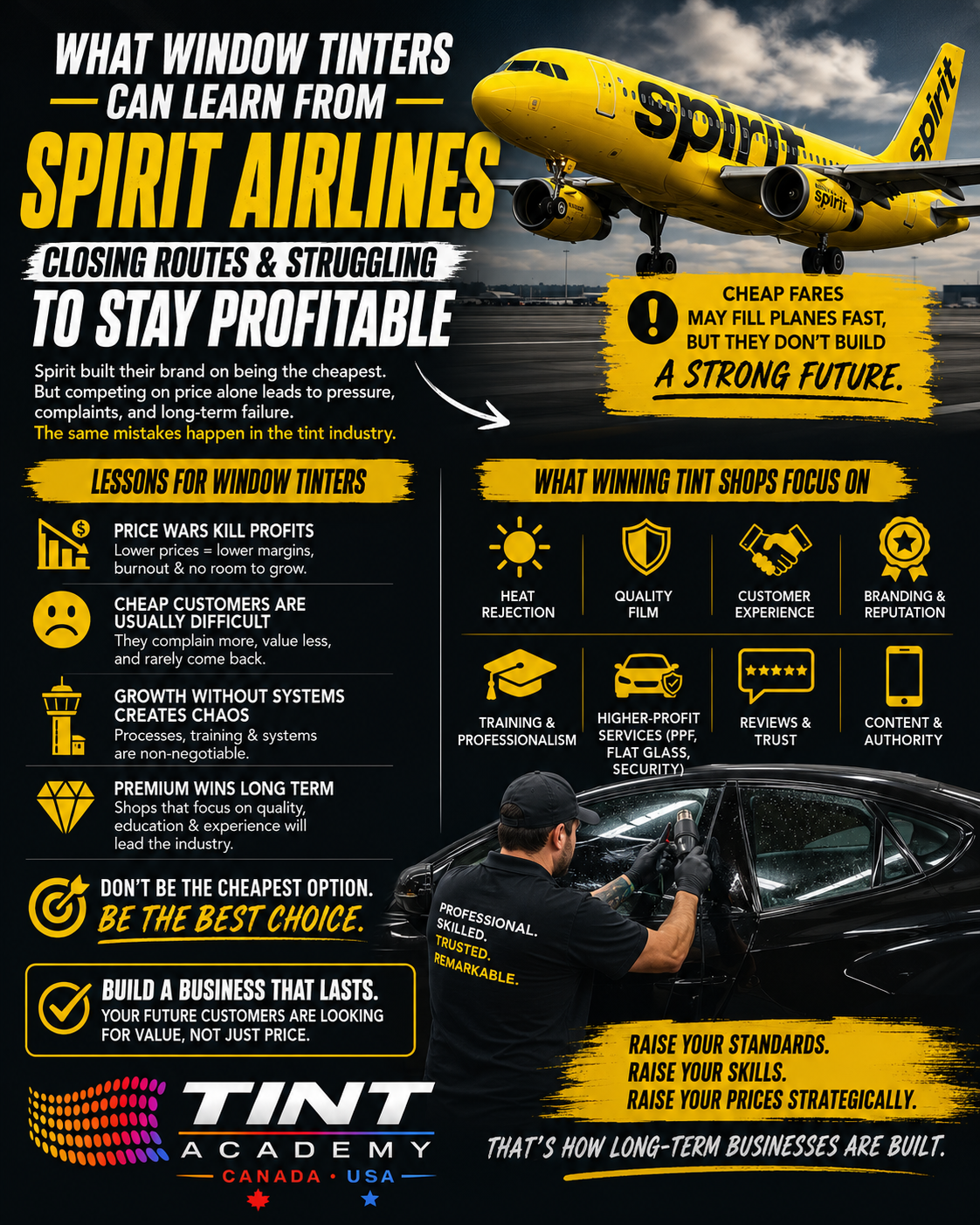 What Window Tinters Can Learn from Spirit Airlines Shutting Down Routes and Struggling to Stay Profitable