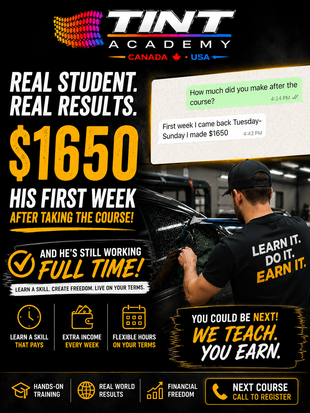 He Made $1,650 His First Week... While Still Working Full-Time after taking Tint Academy