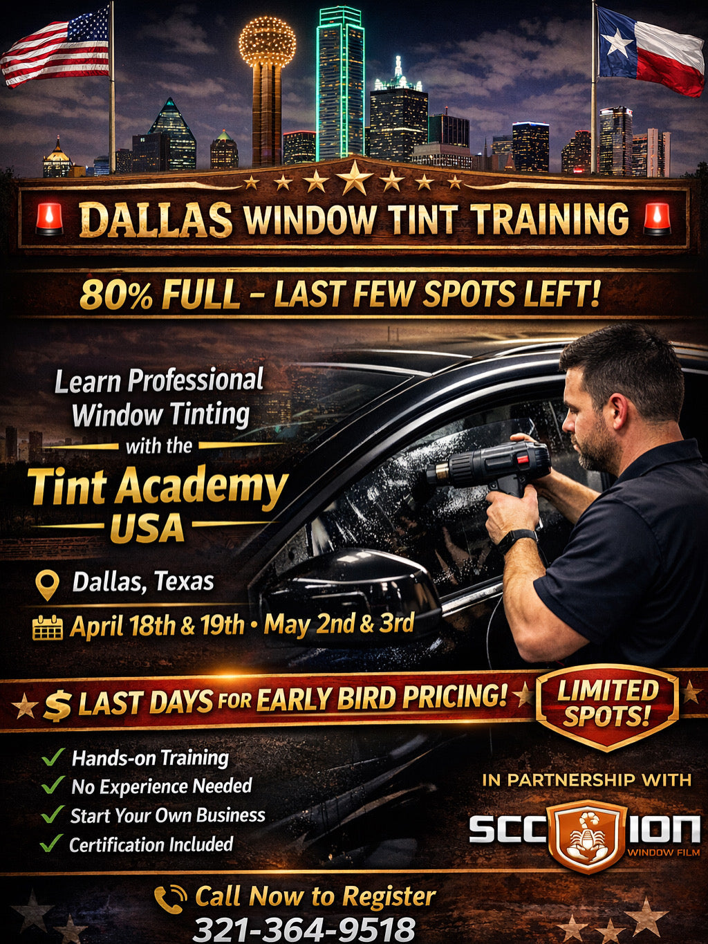 Dallas Window Tint School - Almost Sold Out! join the Tint academy and Scorpion Films