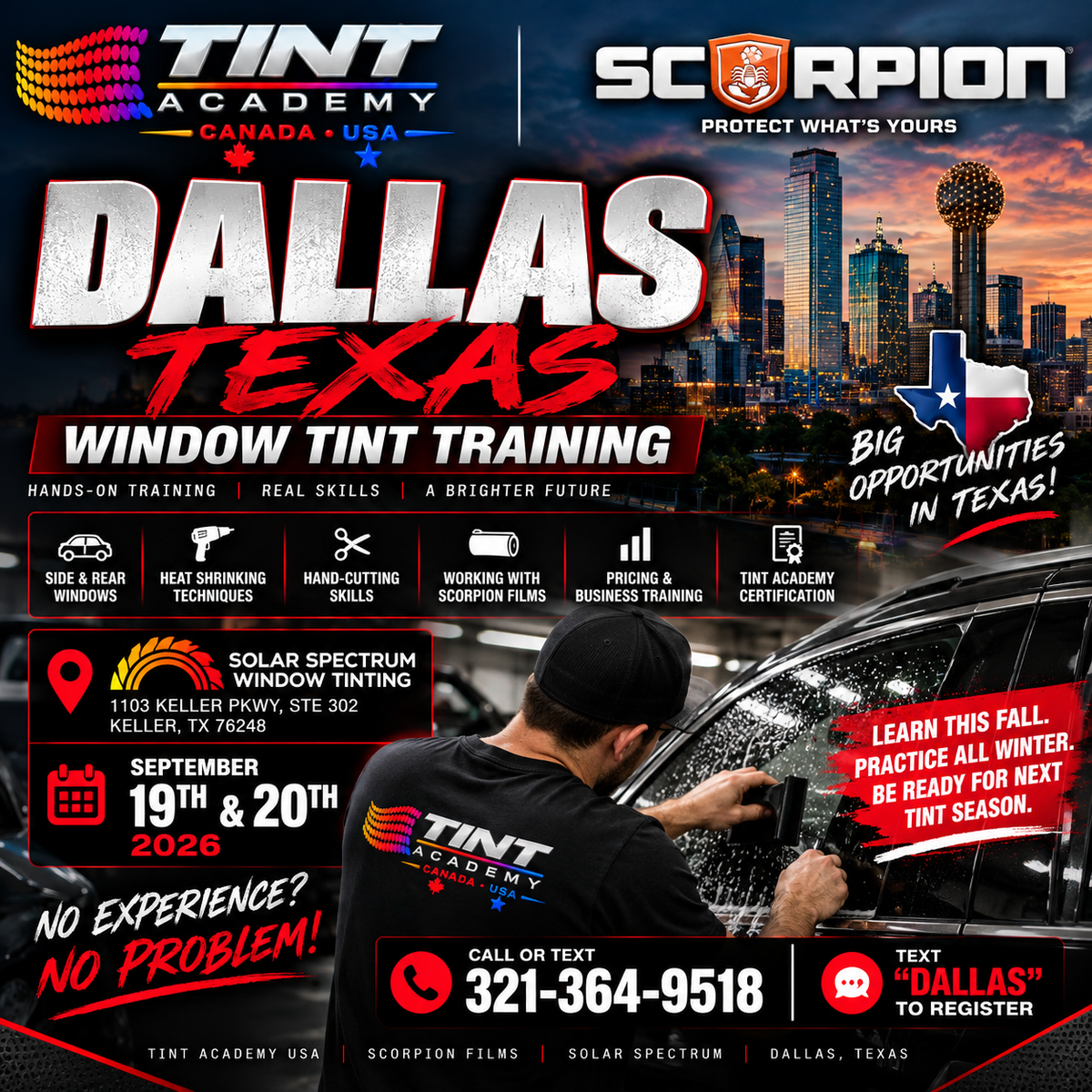Learn Window Tint in Dallas, Texas: Tint Academy Hands-On Training at Solar Spectrum – September 19–20