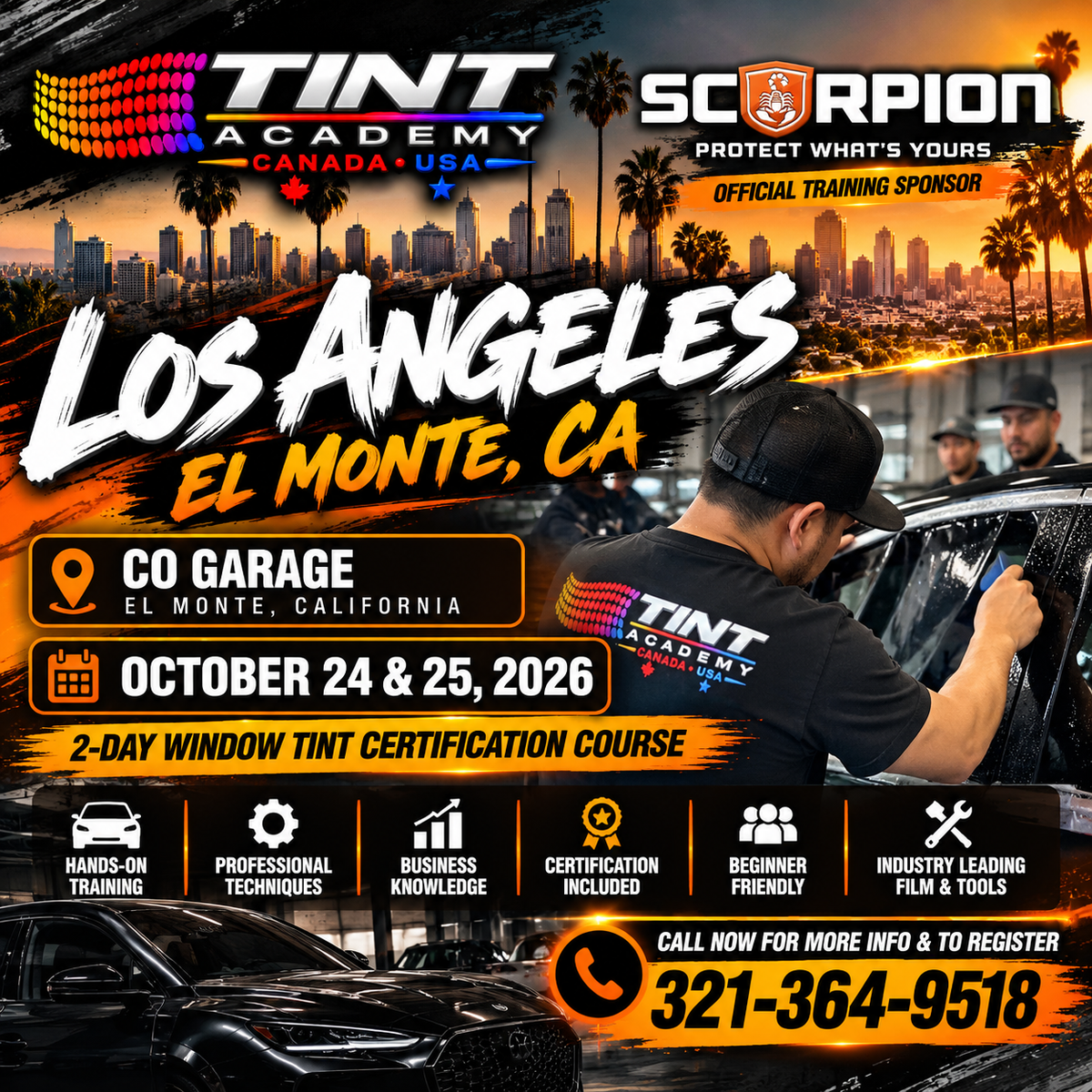 Window Tint Course in Los Angeles: Hands-On Tint Training in El Monte, CA — October 24–25, 2026