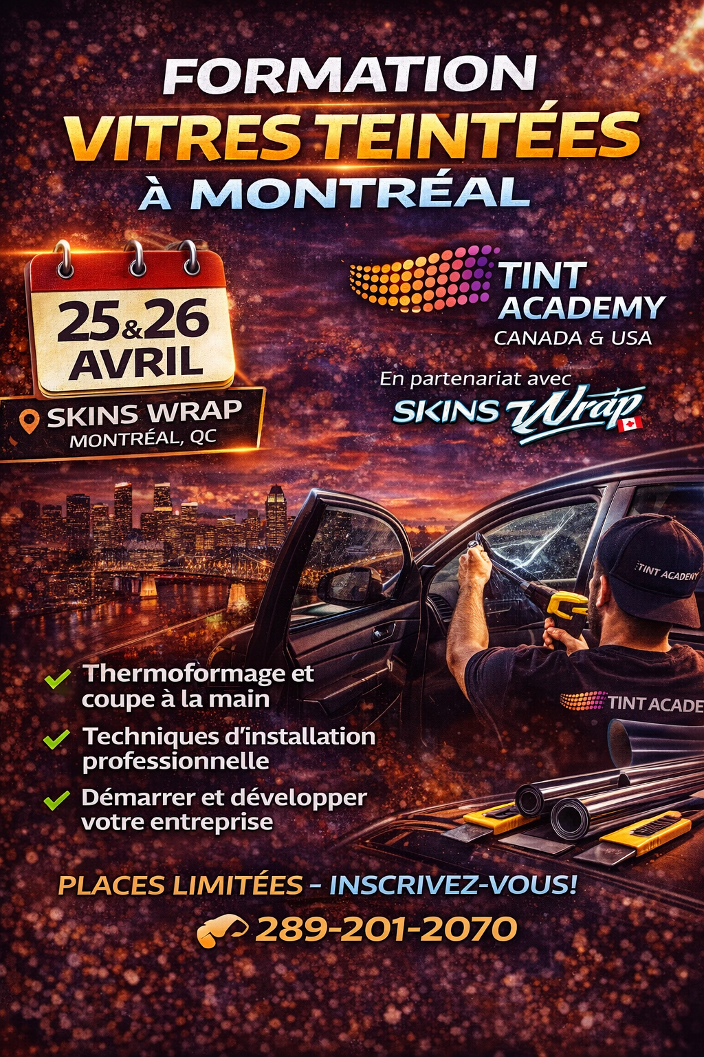 Formation Vitres Teintées à Montréal – 25 et 26 Avril chez Skins Wrap