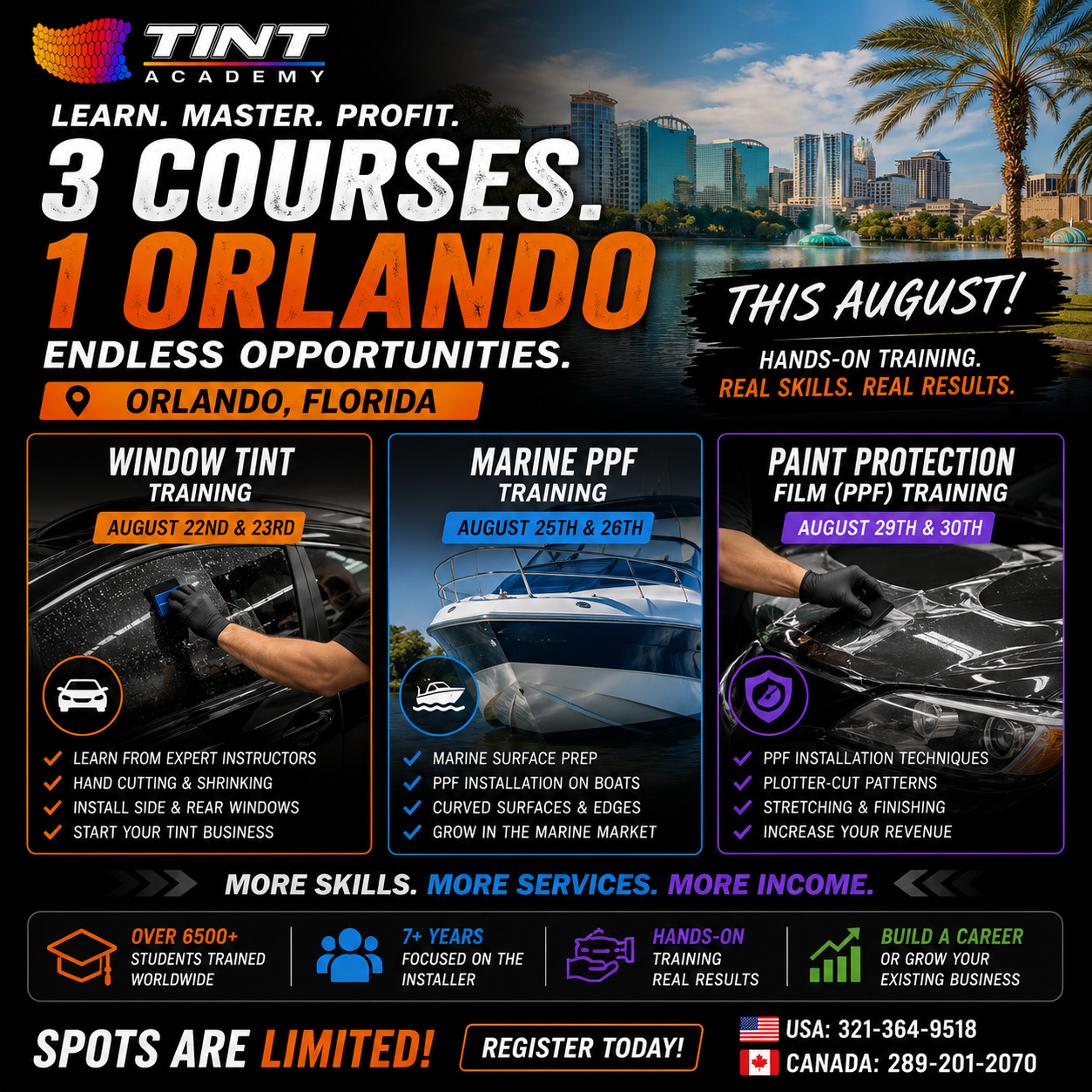 Learn Window Tint, Marine PPF & PPF in Orlando This August