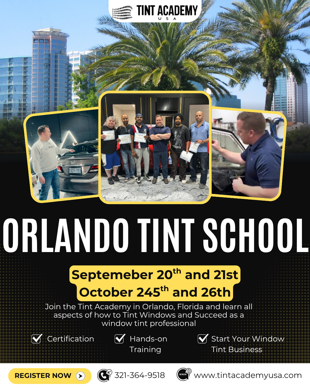 Learn Window Tinting in Orlando – September 20th & 21st with The Tint Academy