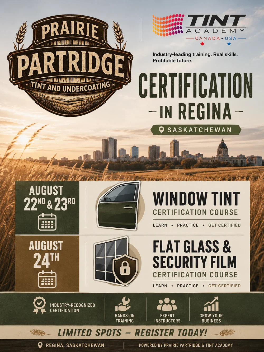 Learn Window Tinting in Regina, Saskatchewan | August 22–23, 2026