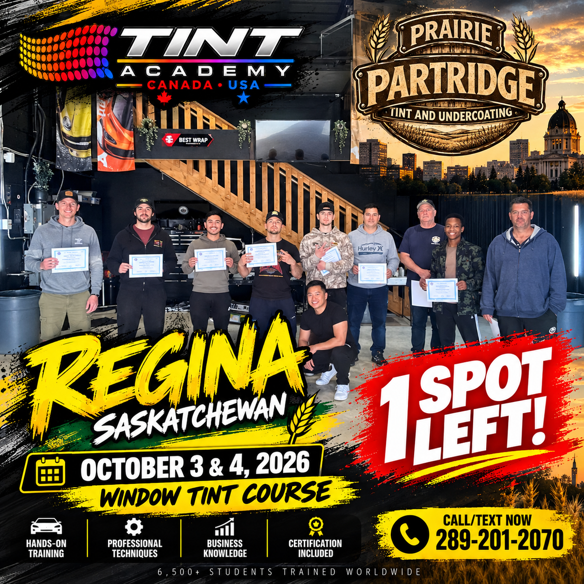 Window Tint Training in Regina, Saskatchewan: Only 1 Spot Left for Tint Academy’s October 3–4 Course