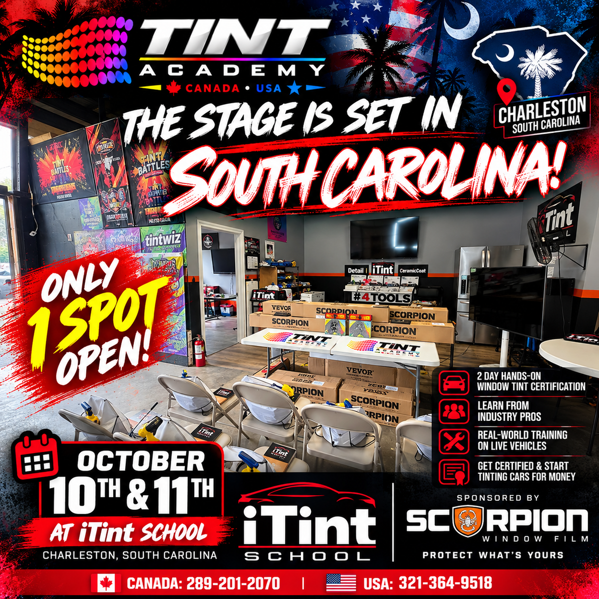 Learn Window Tinting in Charleston, South Carolina: Tint Academy Certification October 10–11, 2026
