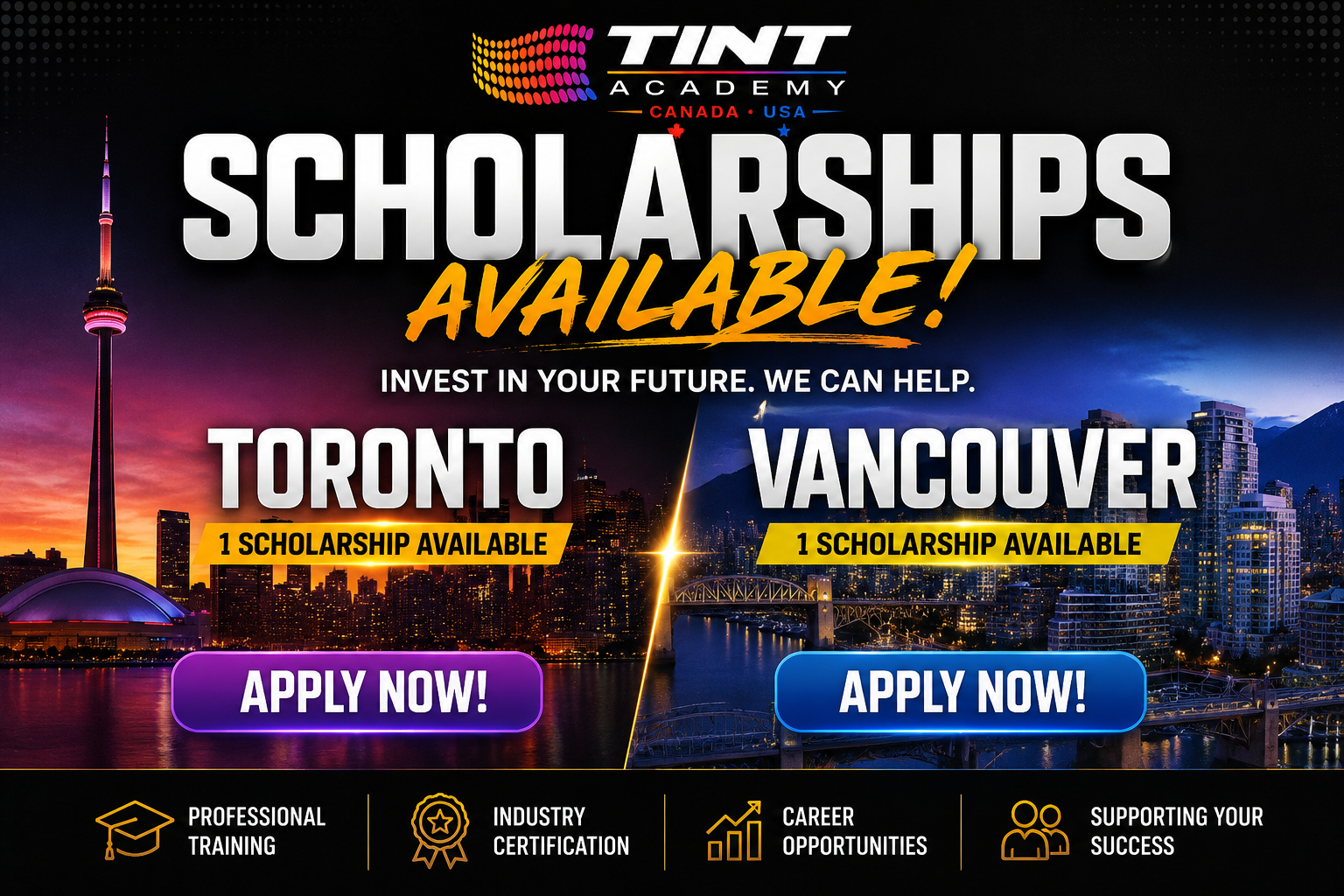 Tint Academy Launches North America's First Window Tint Scholarship Program – Toronto &amp; Vancouver Scholarships Now Open