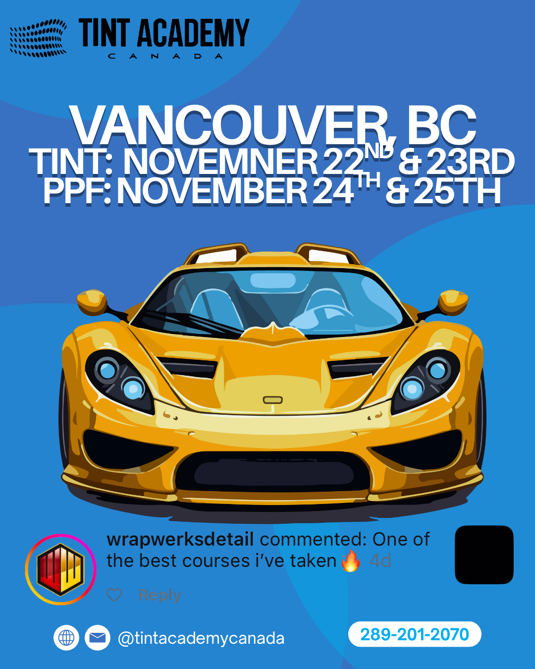 🇨🇦 Learn Window Tint & PPF in Vancouver – Hands-On Training This November!