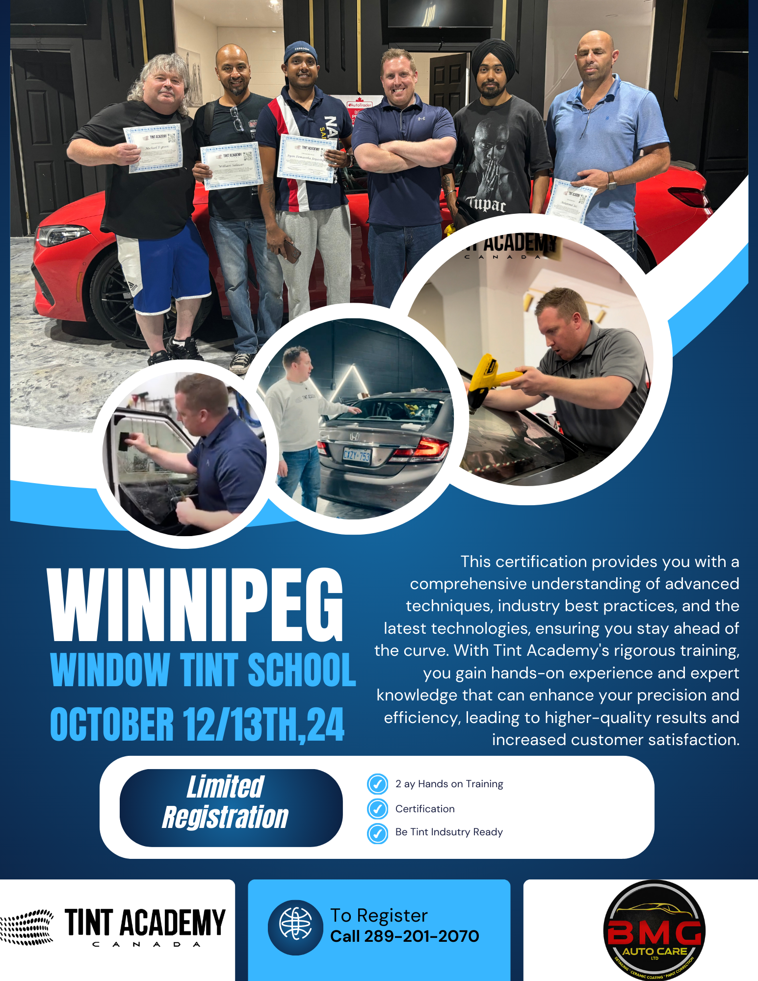 Learn Window Tint in Winnipeg with Tint Academy & BMG Automotive - October 12th and 13th