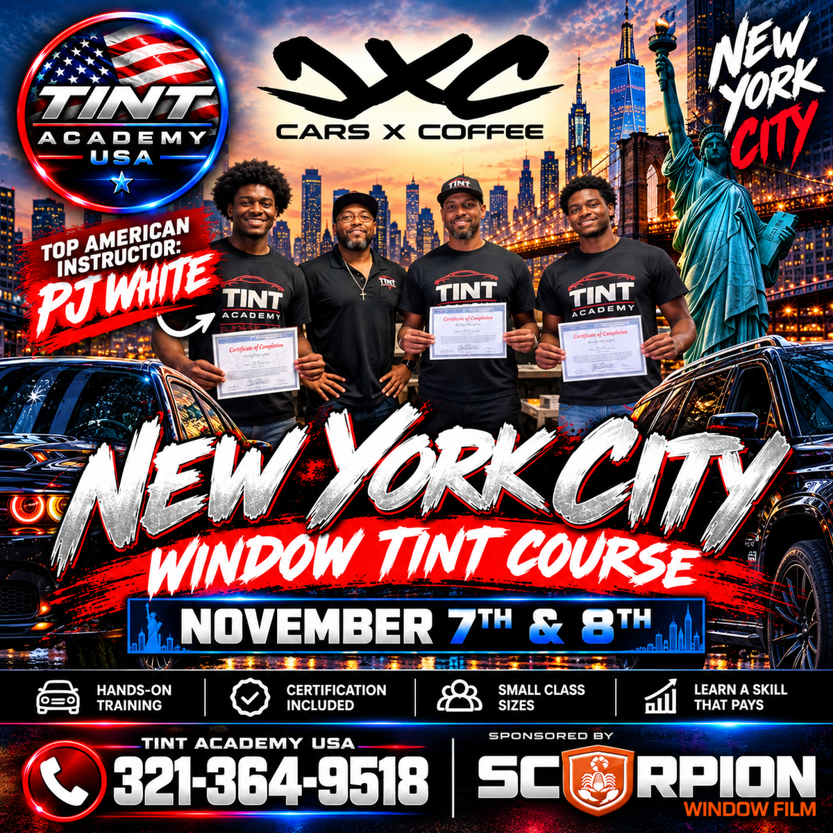 New York Window Tint Training – November 7th & 8th, 2026 at Cars x Coffee in Astoria, NY