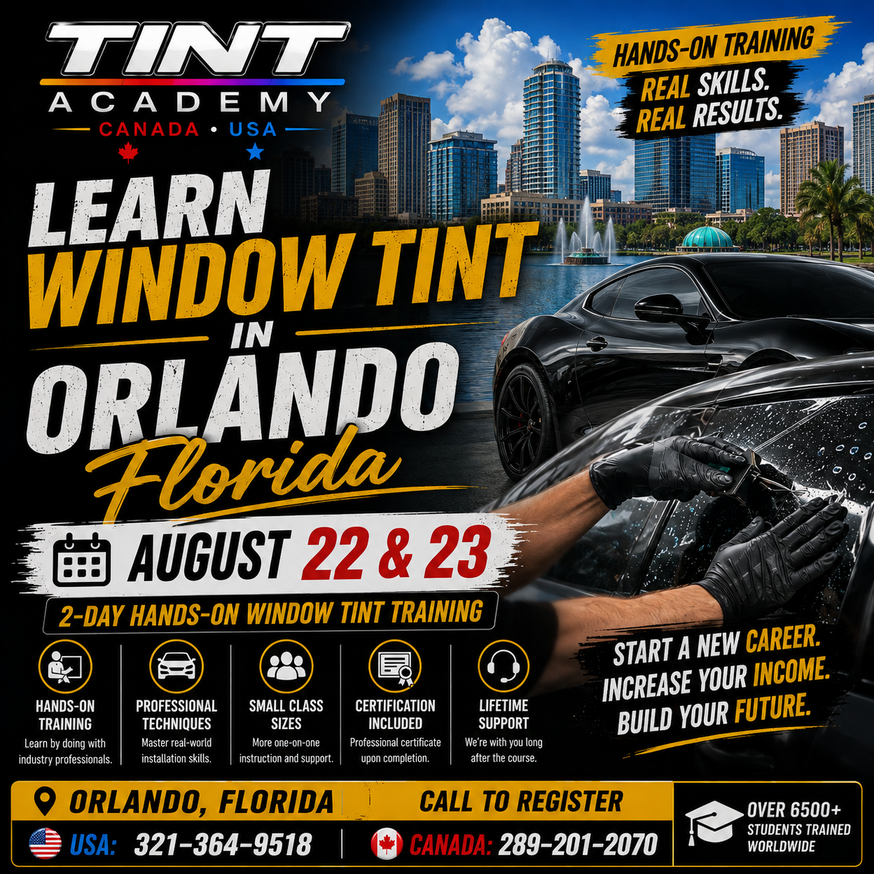 Learn Window Tint in Orlando, Florida – August 22 & 23 | Hands-On Window Tint Training with Tint Academy
