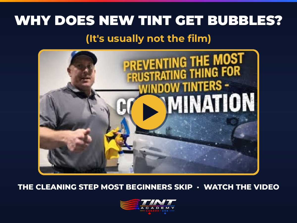 Window tint contamination - how to stop bubbles and white specks under window film, Tint Academy video