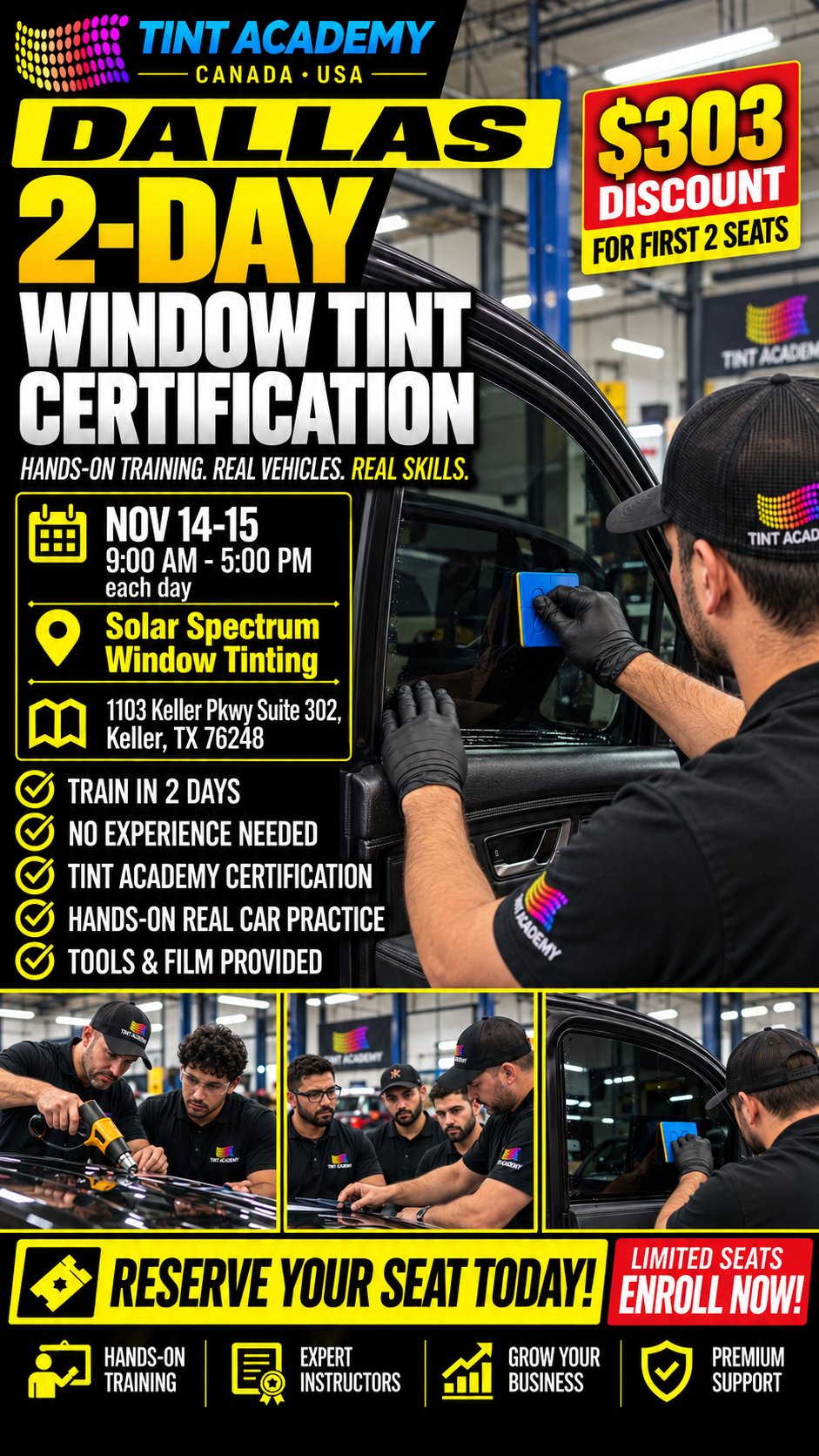Window Tint Training Course – Dallas–Fort Worth | 2-Day Certification | Tint Academy USA