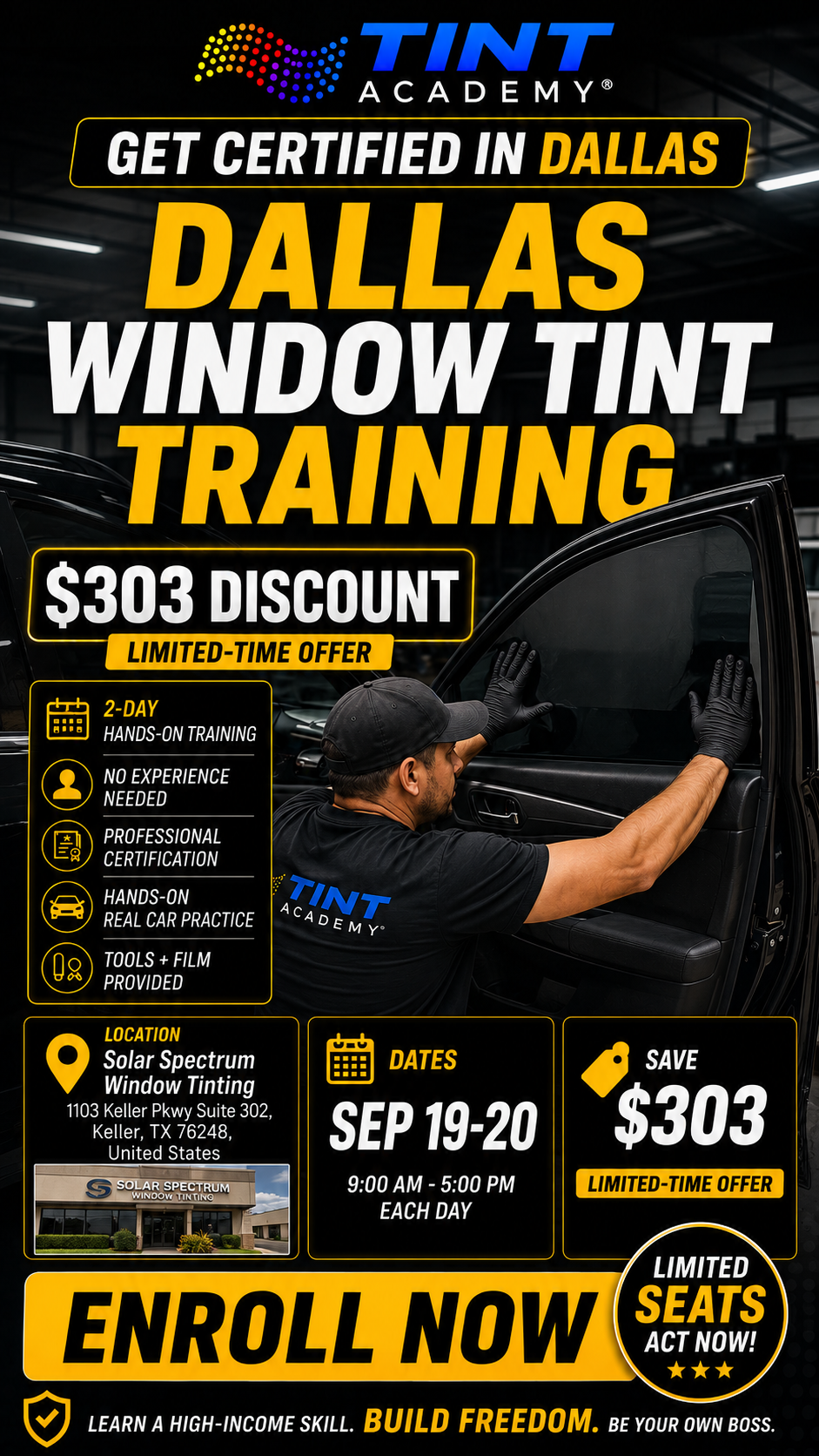 Window Tint Training Course – Dallas–Fort Worth | 2-Day Certification | Tint Academy USA
