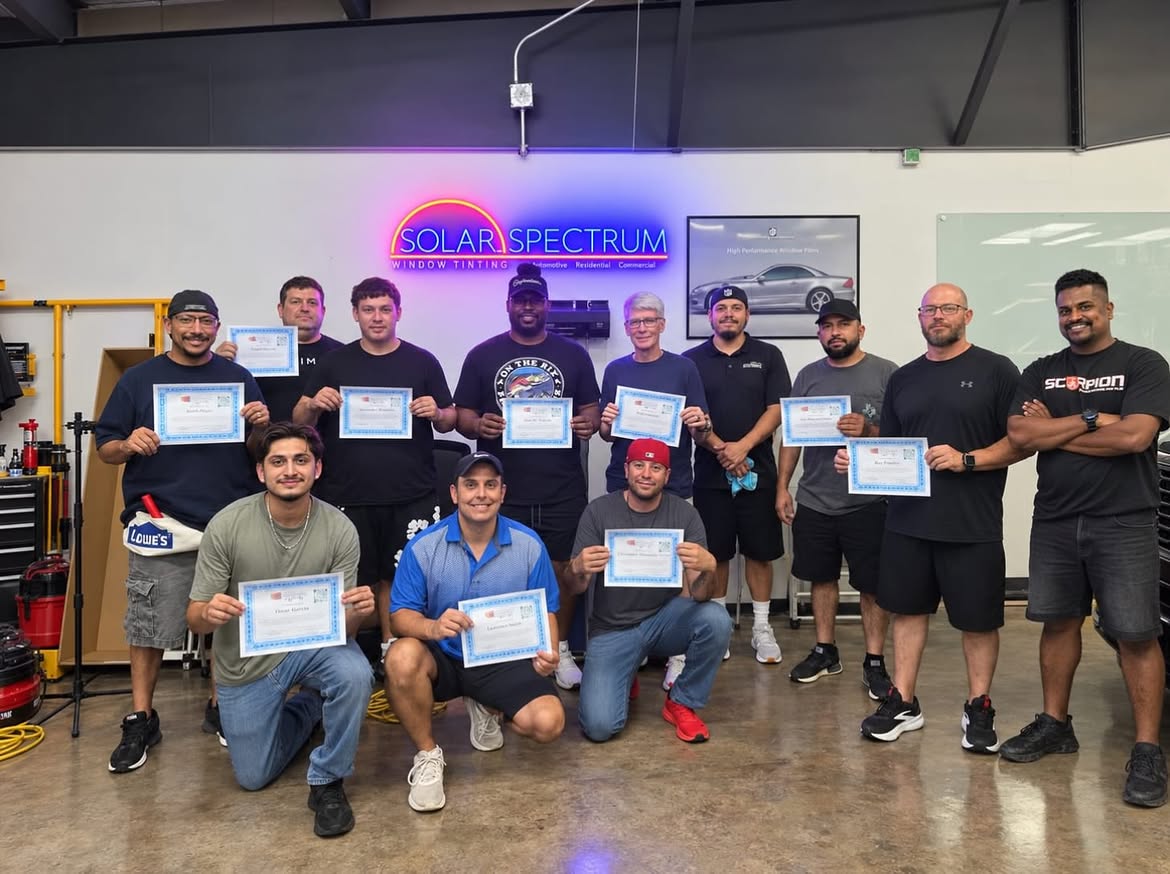 Certificate for window tint training course in Dallas-Fort Worth from Tint Academy, featuring official certification document.