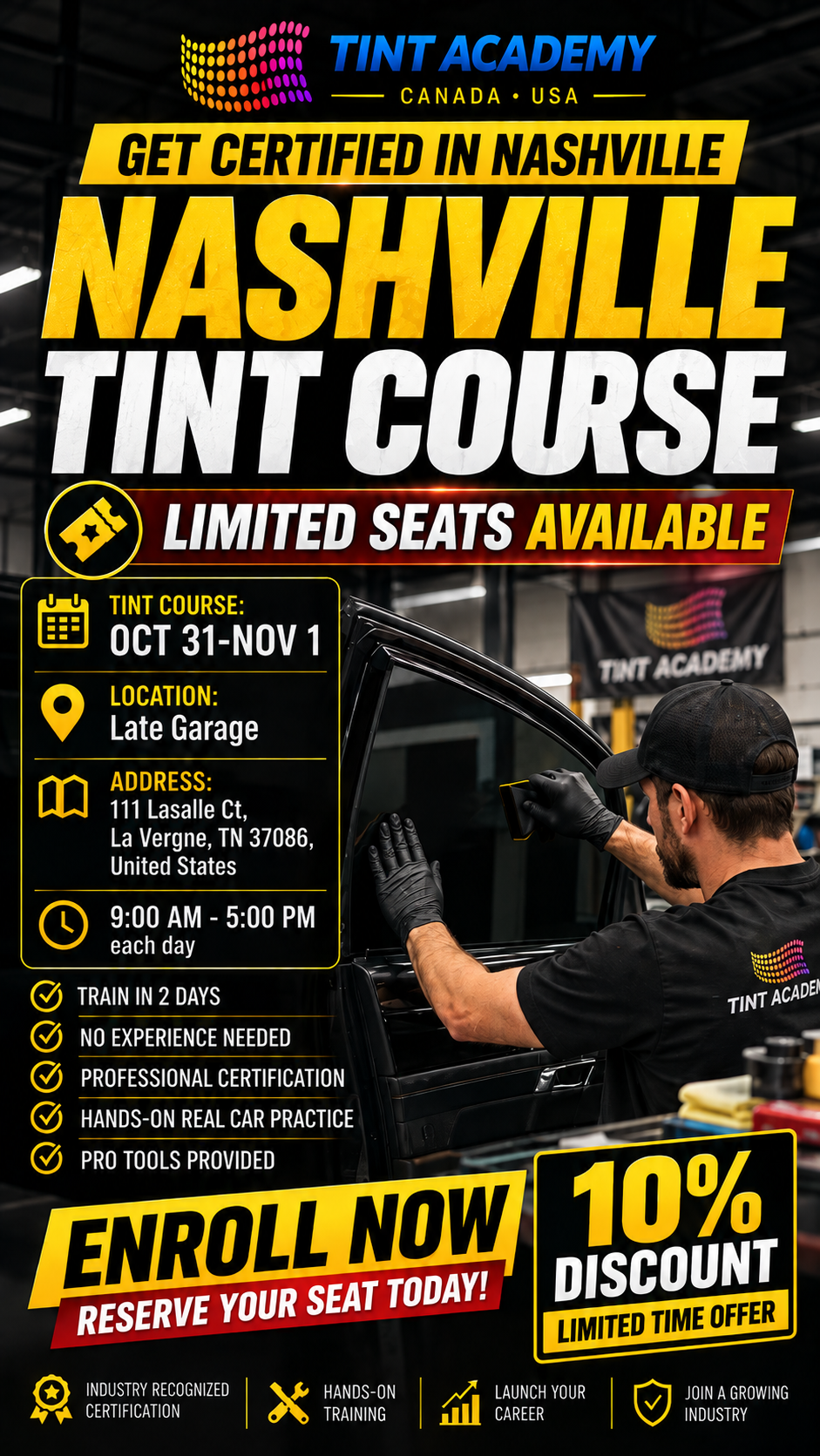 Window Tint Training & Paint Protection Film {PPF} Course – Nashville, TN | 2-Day Certification | Tint Academy USA