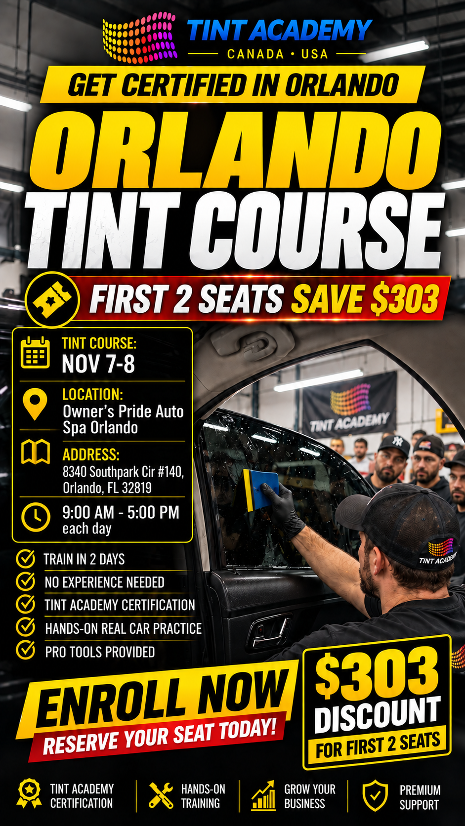 Orlando Window Tinting & PPF Course - Certification Course by Tint Academy USA