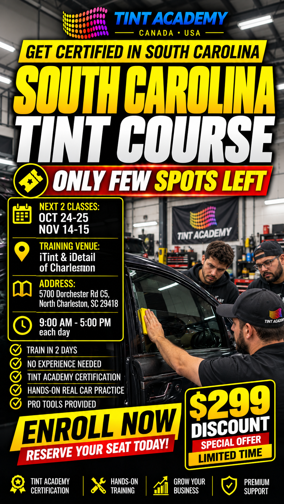 South Carolina Window Tinting & PPF Course - Certification Course by Tint Academy USA