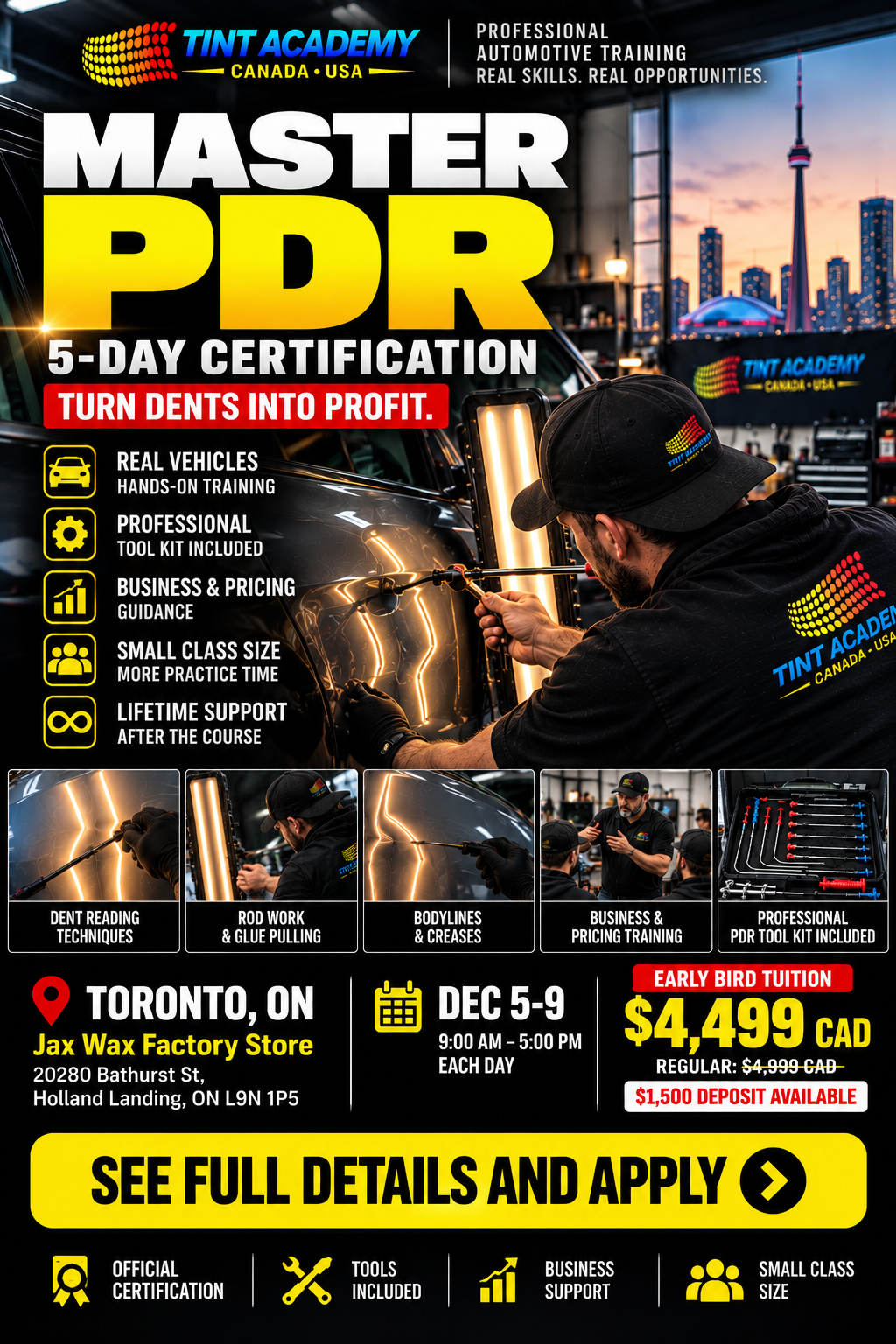 Tint Academy Paintless Dent Repair Course Toronto, five-day PDR training certification image