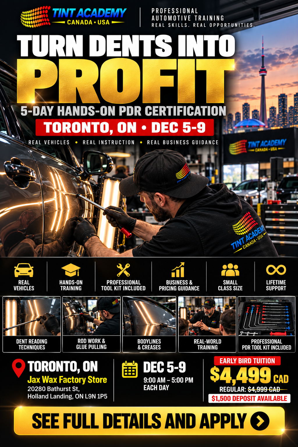 Paintless dent repair course in Toronto, 5-day PDR training by Tint Academy