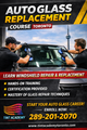 Auto glass replacement course by Tint Academy, 1-day training session showing tools and glass installation process.