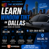 Window tint training course by Tint Academy in Dallas-Fort Worth, featuring a classroom setting with tinting tools and certification materials.